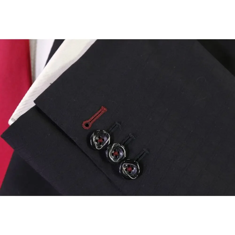 Custom Tailored Bespoke Black Tone Checkered 2-Btn Wool Suit 50R